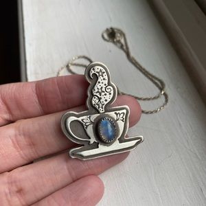 Ariana Victoria Rose Cuppa Potion Pendant with Rainbow Moonstone
